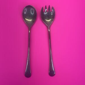 Vintage Silver Plated Salad Serving Utensil Set 9.25” Spoon & Fork Made in Italy